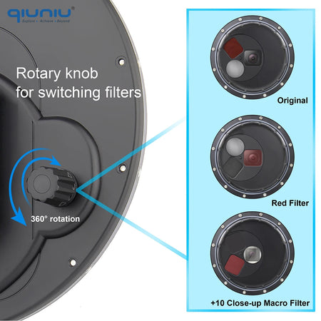 QIUNIU 45m Waterproof Dome Port for GoPro Hero 9-13 with Switchable Filters