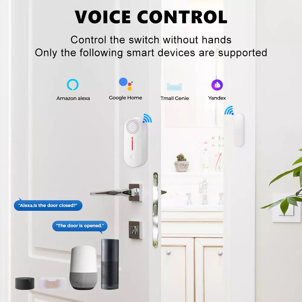 Arm And Disarm Tuya Smart WiFi Door Window Sensor Detectors Sound And Light Alarm Smart Life Timing Work With Alexa Google Home