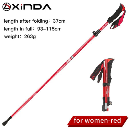 XINDA XD-PJ13 Folding Trekking Poles &ndash; Ultralight Quick Lock Short-Red-1pcs