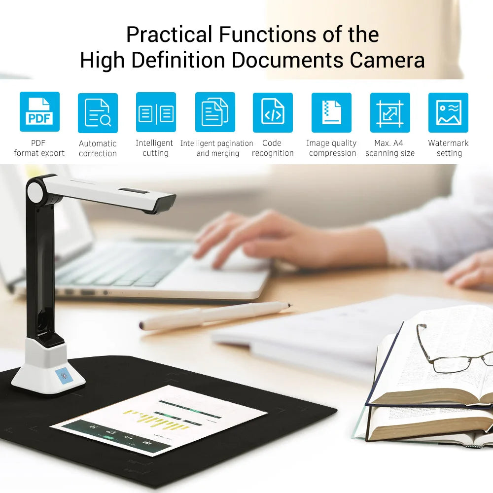 BK50 Portable 10MP HD Book Scanner - A4 Document Camera