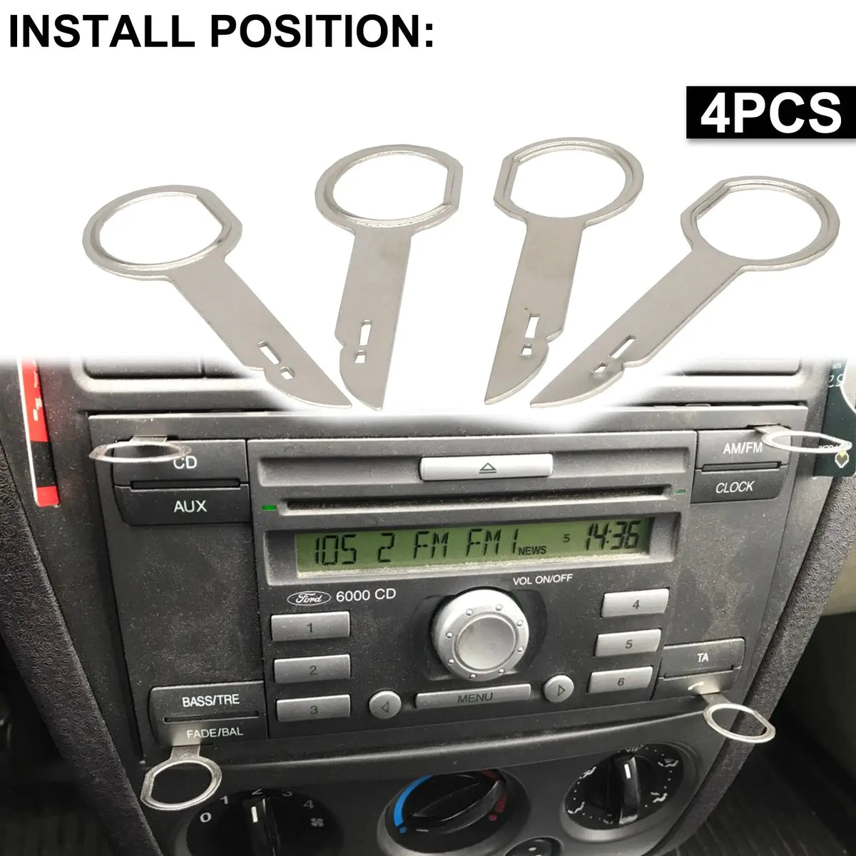 4Pcs Radio CD Stereo Removal Key Release Pin Extractor For Ford Focus Mondeo C-Max Fiesta Transit Car Extraction Install Tools by InterCyprus Trading Ltd