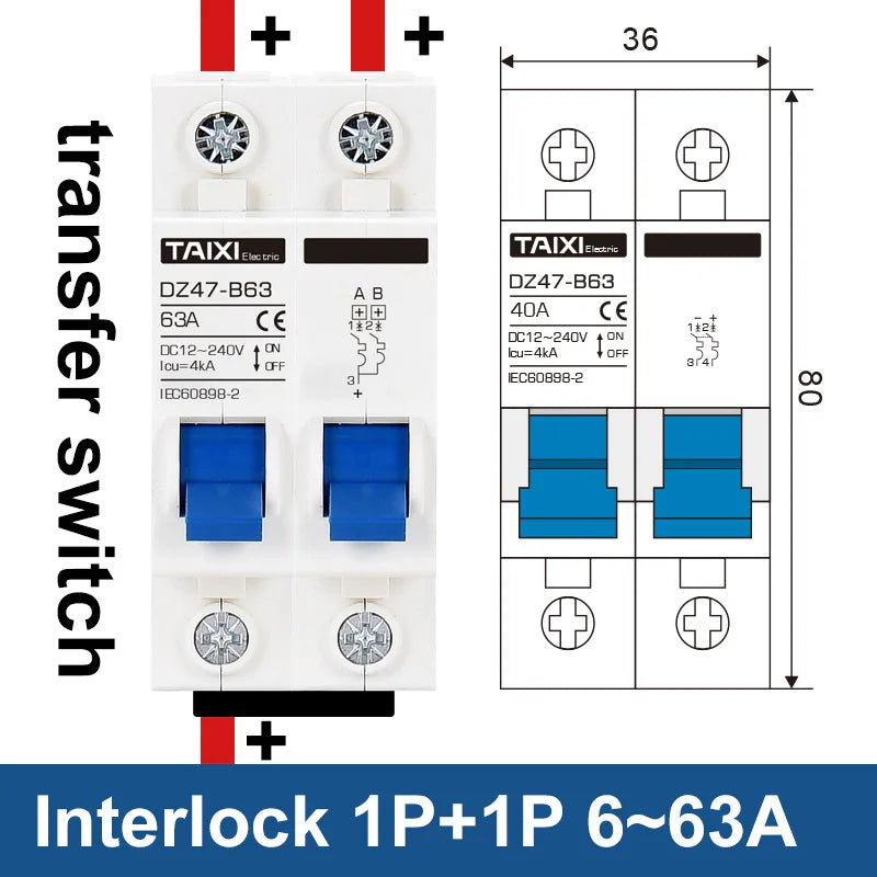 SUMRET DZ47 Mini Circuit Breaker for DC Battery Protection, 6-150A 12-240V