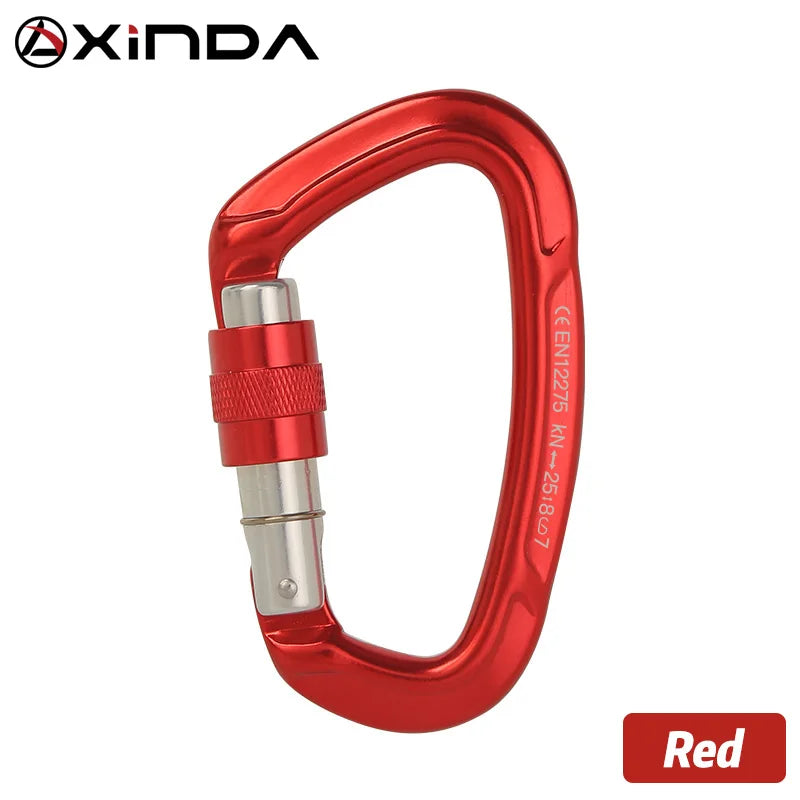 XINDA 25kN D-Shape Screwgate Carabiner - Strong Aluminium Alloy for Outdoor Adventures Red