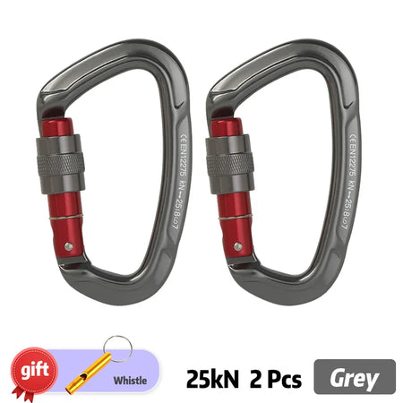XINDA 25kN D-Shape Screwgate Carabiner - Strong Aluminium Alloy for Outdoor Adventures Gray 2