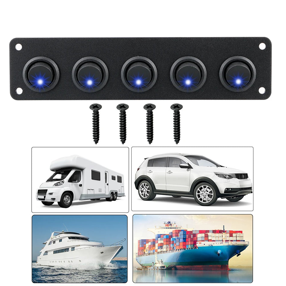 Rocker tipo jungiklio skydelis RV ir jūrų transporto priemonėms, 5 grupės, ABS aliuminis
