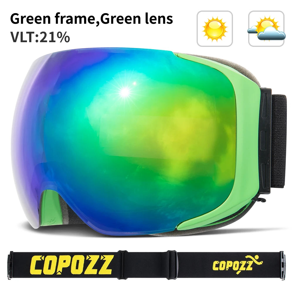 COPOZZ Magnetic Ski Goggles &ndash; UV400 Anti-Fog Protection lens  green
