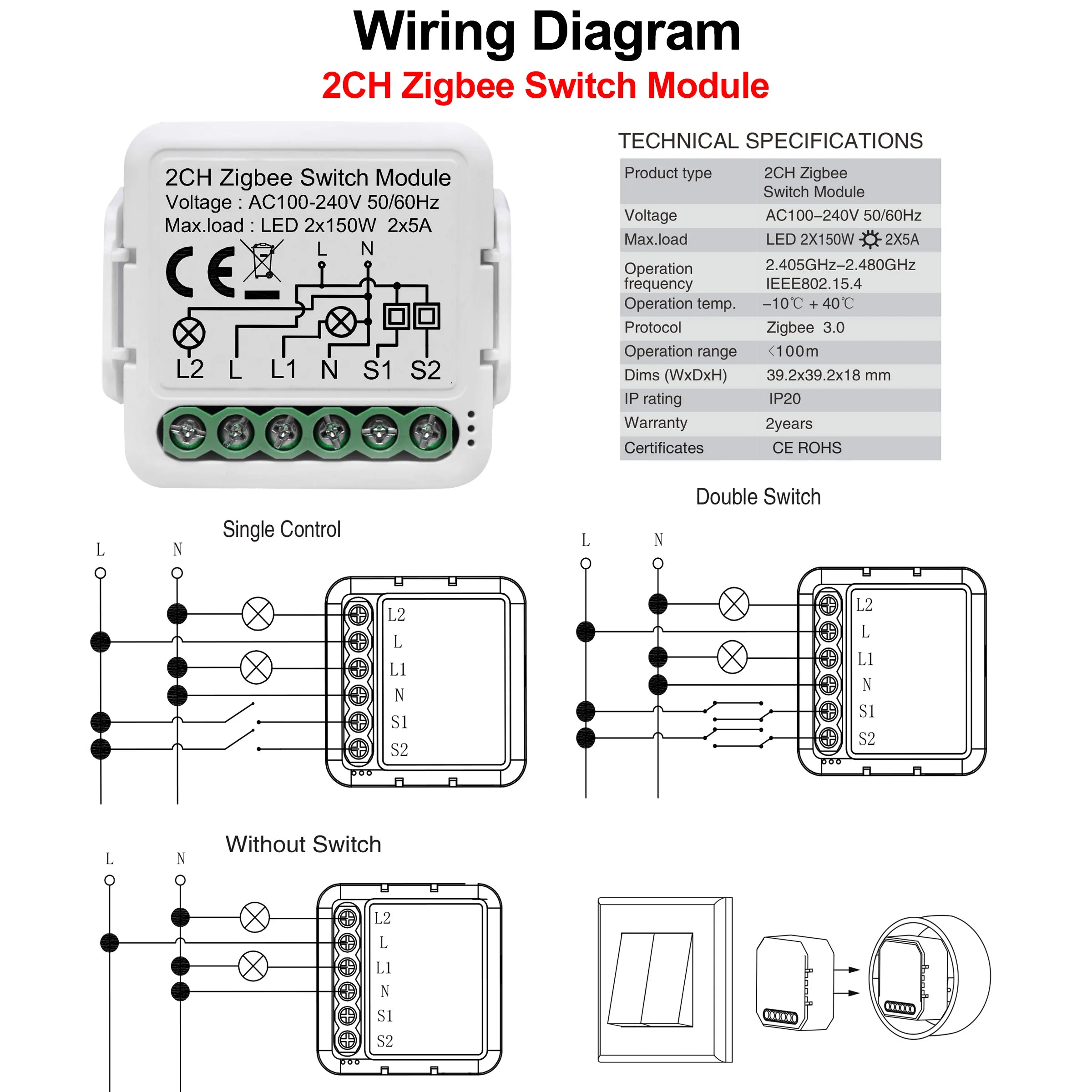 GIRIER Tuya ZigBee 3.0 Smart Switch Module - 10A DIY Home Automation