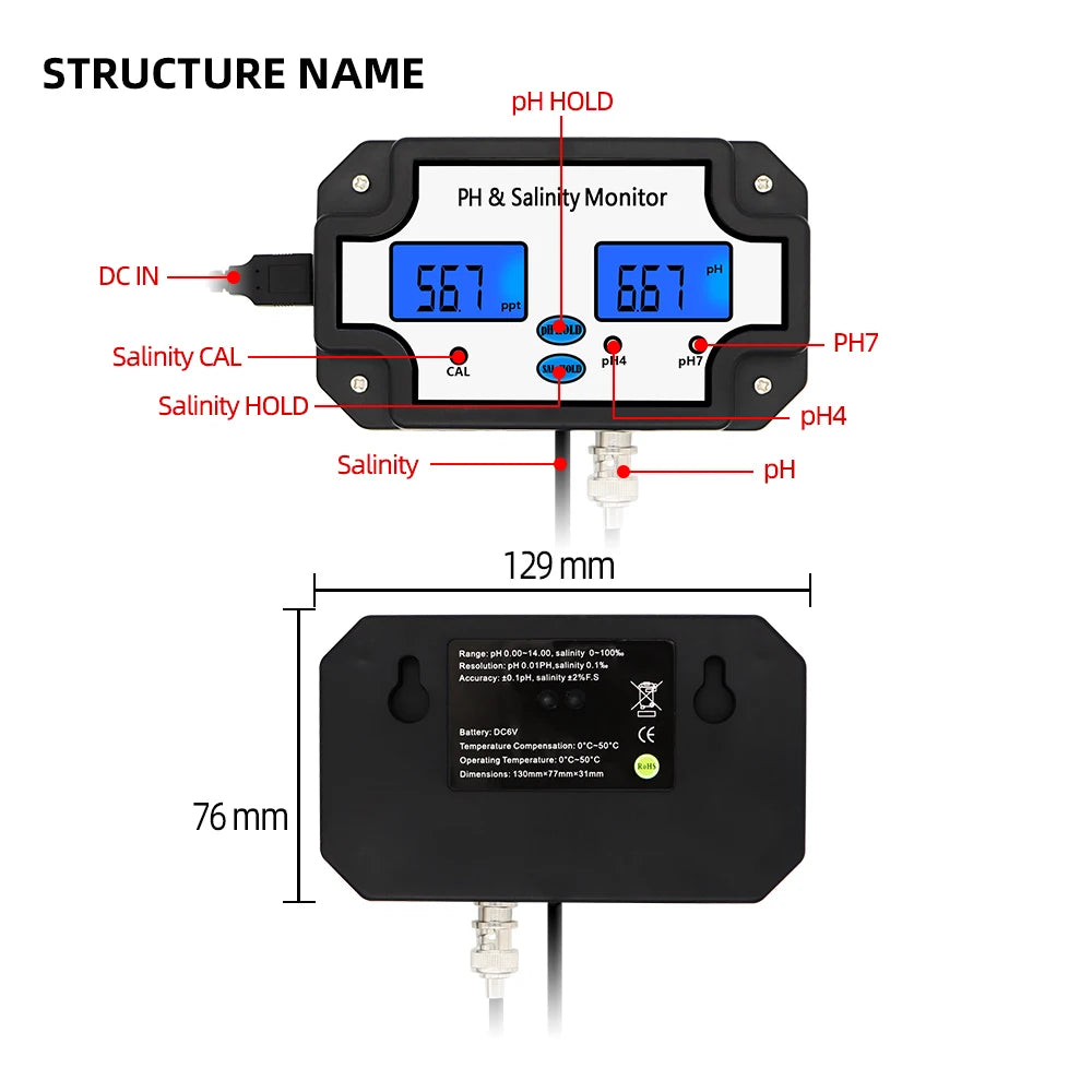 PH Salinity Meter 2 In 1 &ndash; All In One Water Quality Tester