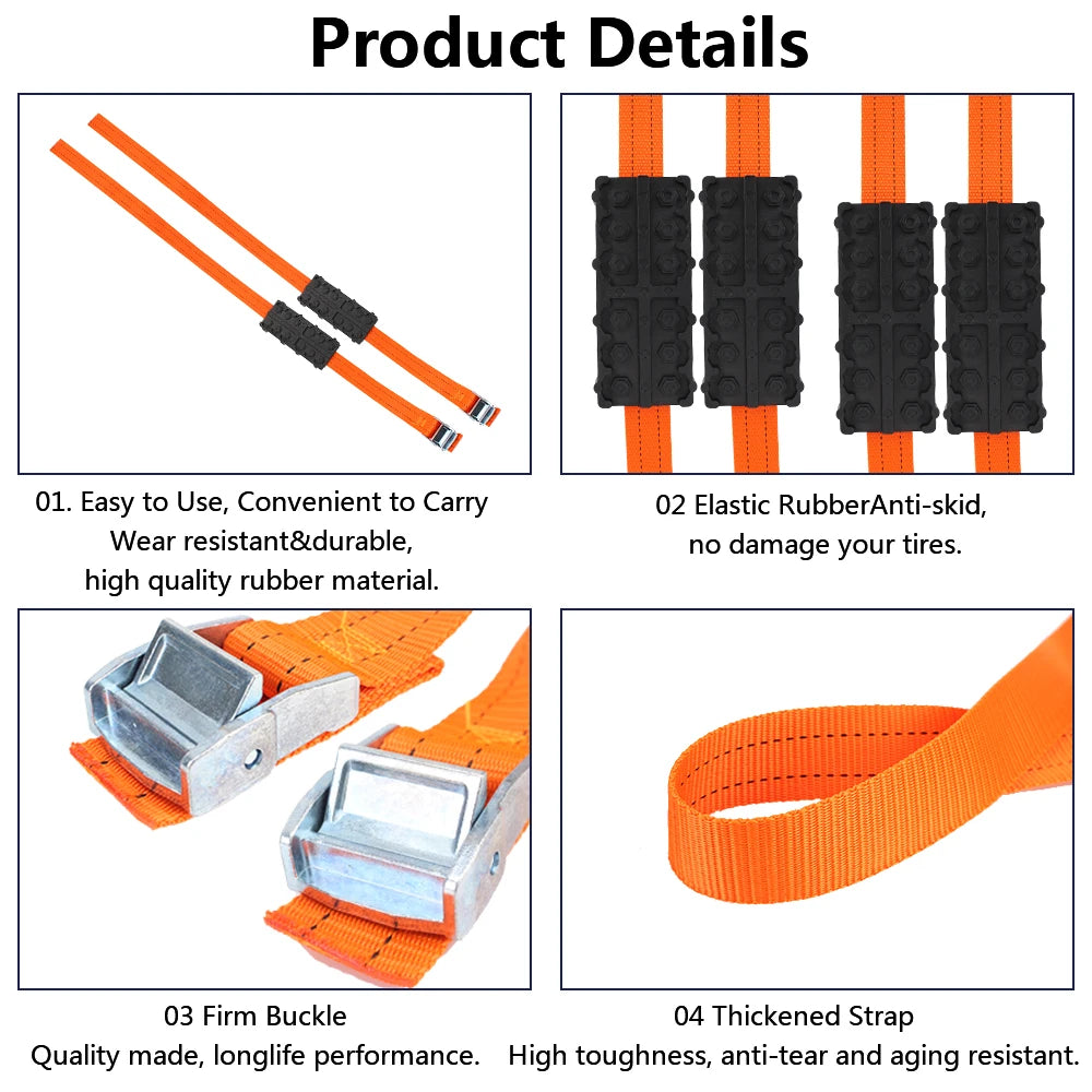 Tire Chain Straps Durable PU Anti-Skid &ndash; Quick Setup