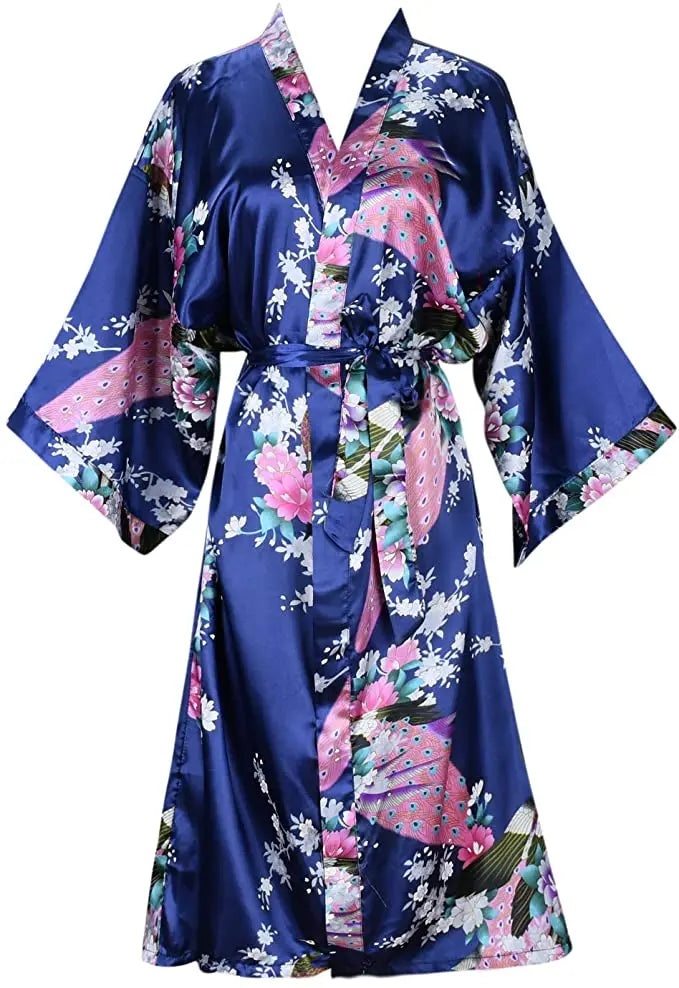 Silk Satin Wedding Bride Bridesmaid Floral Kimono Robe