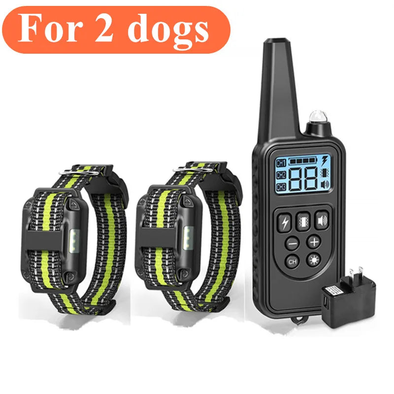 800m Dog Training Collar &ndash; Rechargeable Waterproof Shock Feature For 2 dogs / EU Plug