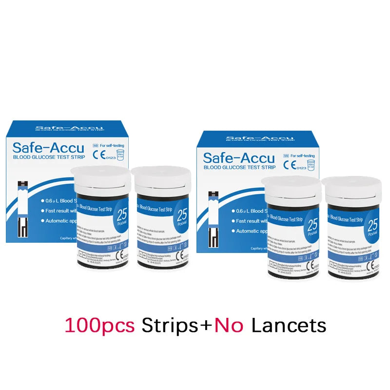 Safe Accu Blood Glucose Test Strips &ndash; 0.6uL Sample 100-Test No Lancets / CHINA