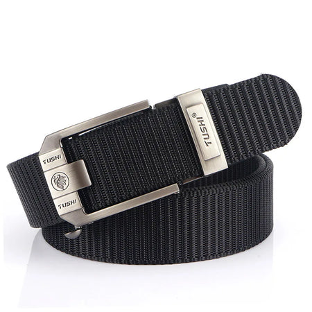 MEDYLA Tactical Nylon Belt with Metal Buckle - Heavy Duty Military &amp; Outdoor Use Silver buckle Black / 105CM
