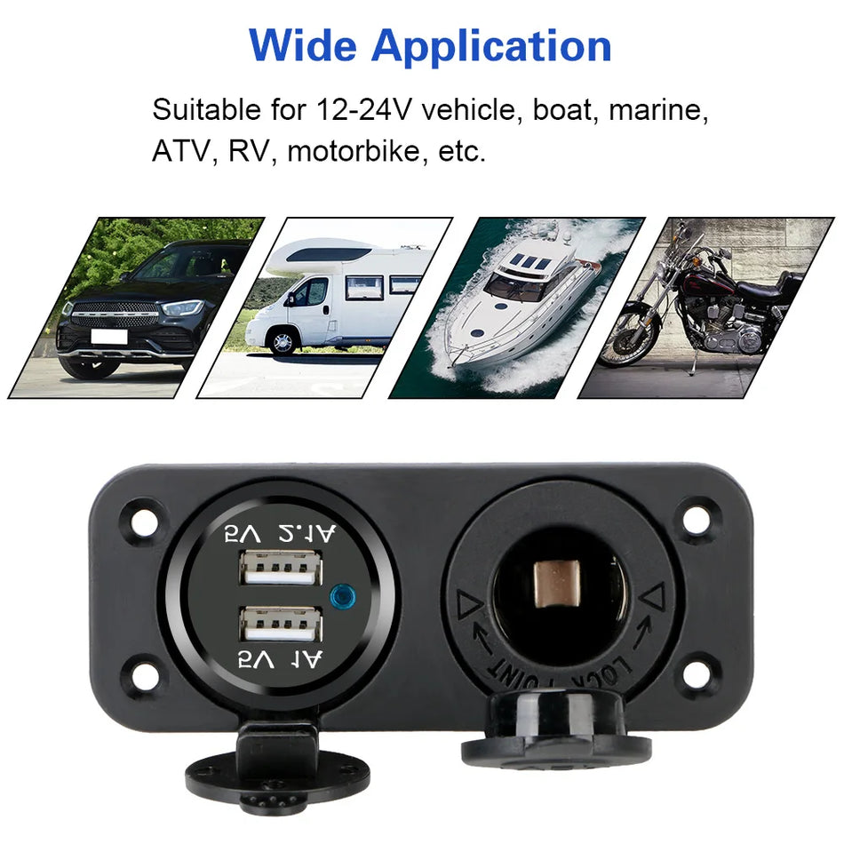 Automobilinis 24V 12V USB Įkroviklio Adapteris su 3 Lizdų Skirstytuvu Dviejų USB 3.0