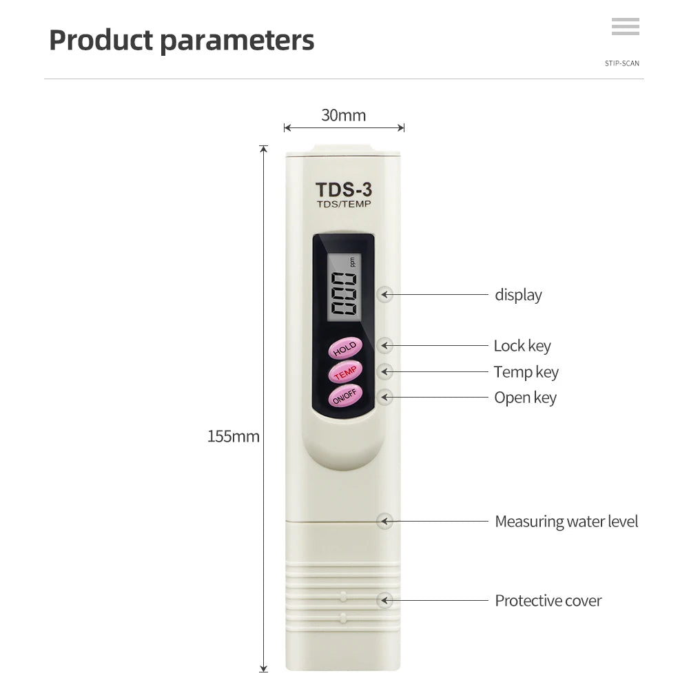 TDS Meter 0-9990ppm Digital PH Meter - High Precision