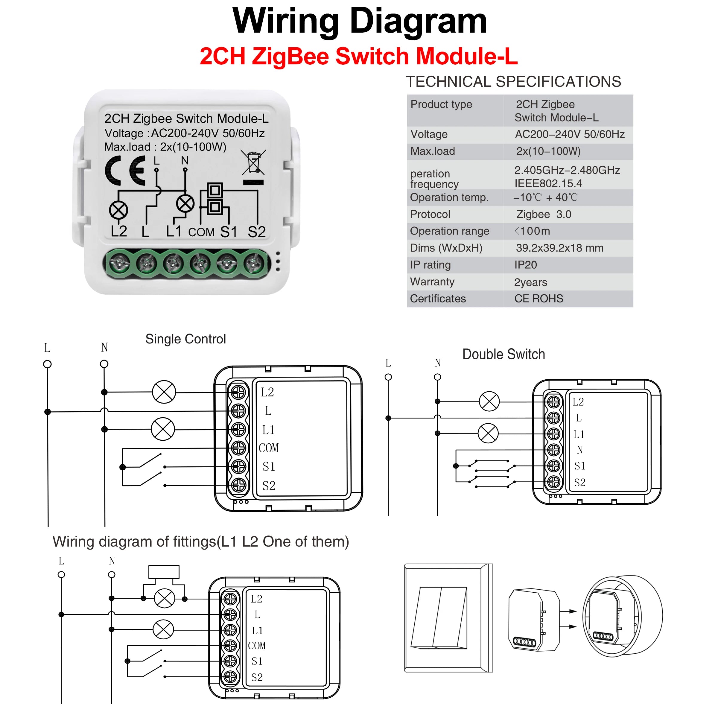 GIRIER ZigBee 3.0 Smart Light Switch Module - No Neutral Wire, Voice and App Control