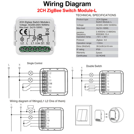 GIRIER ZigBee 3.0 Smart Light Switch Module - No Neutral Wire, Voice and App Control