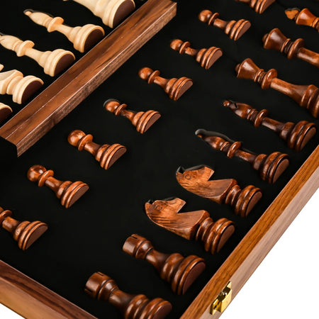 Wooden Folding Chess Set Walnut &ndash; Solid Wood Pieces