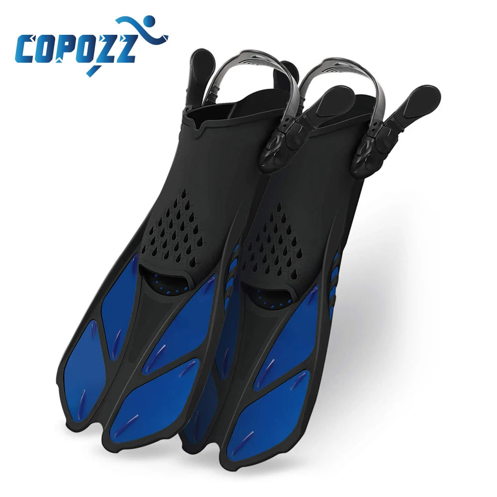 COPOZZ Adjustable Snorkeling Fins | Comfortable Silicone Dive Flippers for Adults &amp; Kids