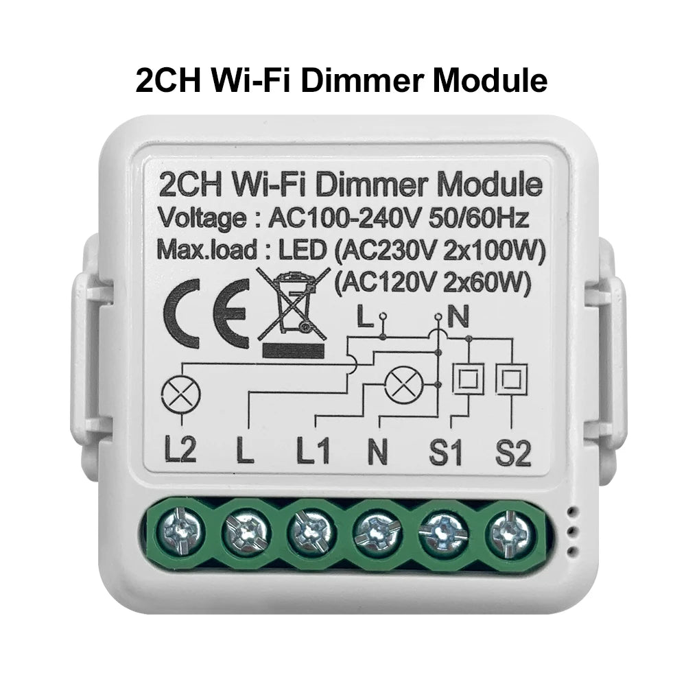 GIRIER WiFi Smart Dimmer Switch Module with Two-Way Control 2 Gang