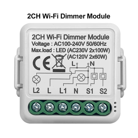 GIRIER WiFi Smart Dimmer Switch Module with Two-Way Control 2 Gang