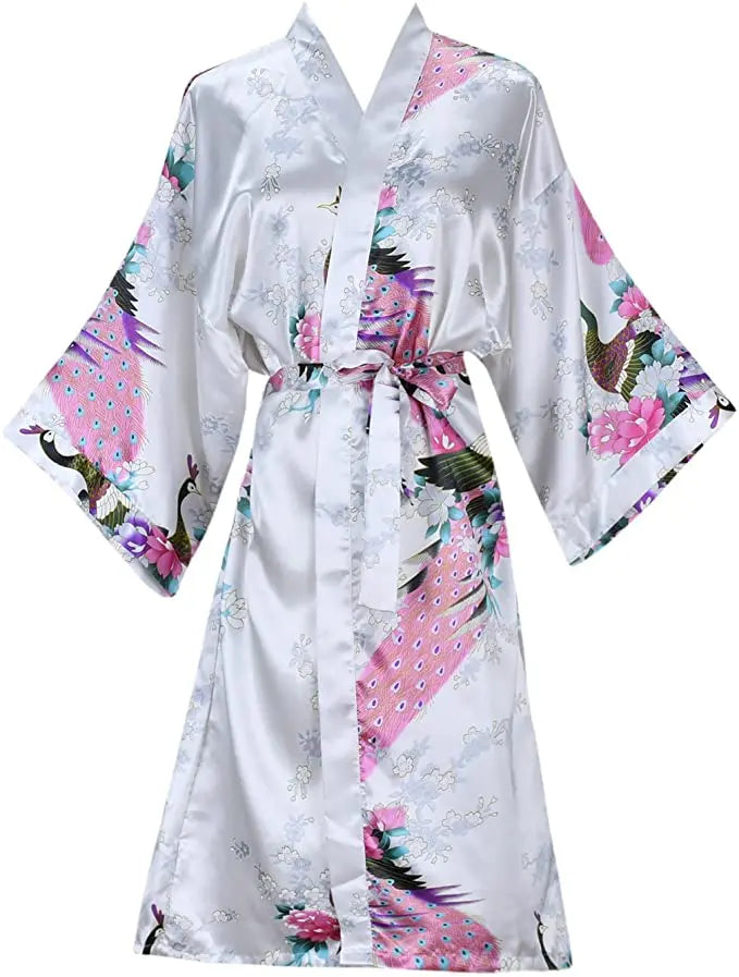 Silk Satin Wedding Bride Bridesmaid Floral Kimono Robe