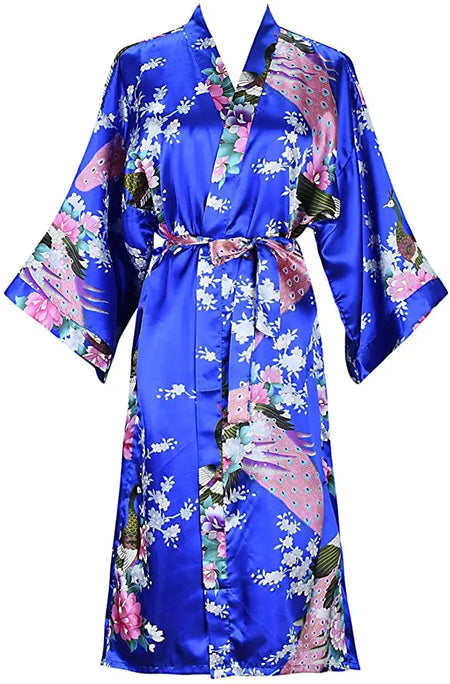 Silk Satin Wedding Bride Bridesmaid Floral Kimono Robe