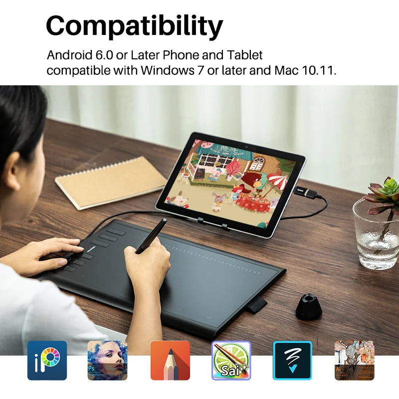 Huion H1060P Grafiktavla med Batterifri Stylus, 8192 Tryck, 12 Tangenter