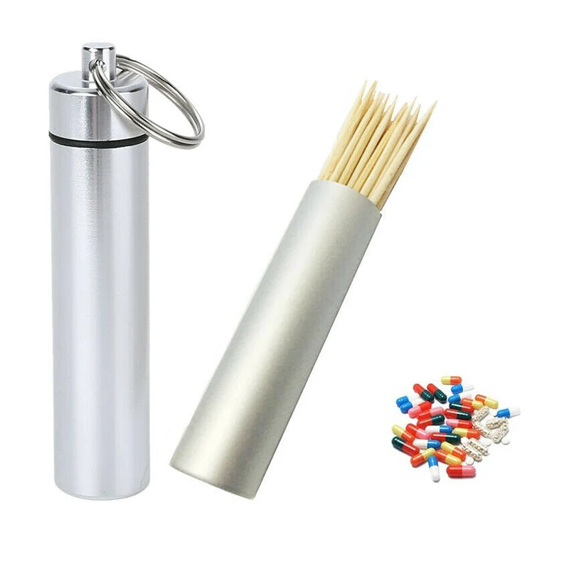 Waterproof Aluminum Pill Box Keychain - Portable Medicine Container with Carabiner for Outdoor Use