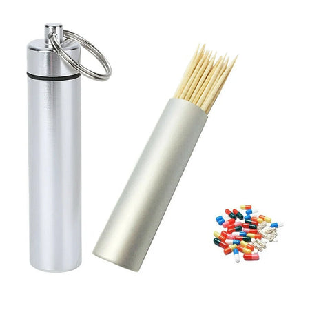 Waterproof Aluminum Pill Box Keychain - Portable Medicine Container with Carabiner for Outdoor Use