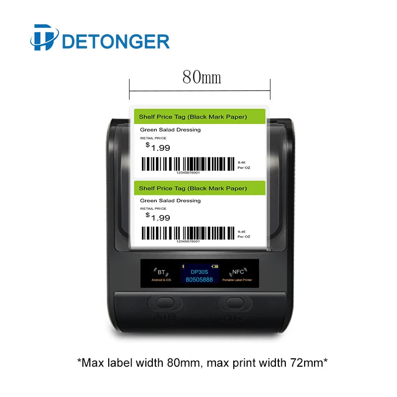 DETONGER DP30S &ndash; Portable Thermal Printer With Bluetooth