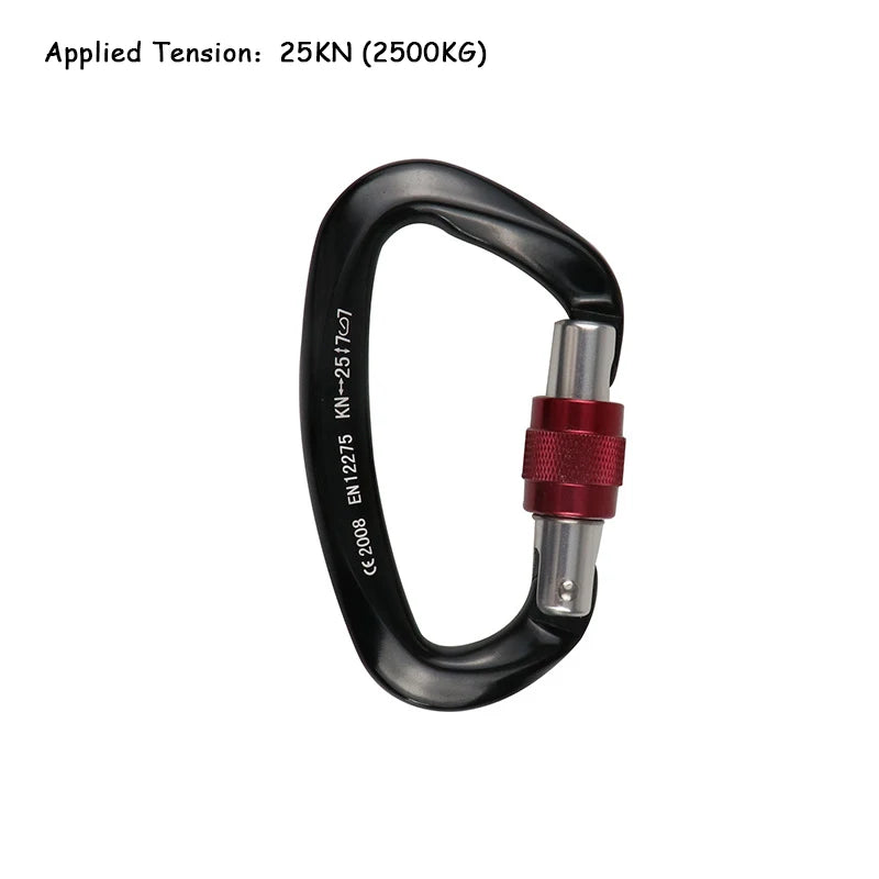 25KN D Shape Professional Climbing Carabiner with Safety Lock 25KN black