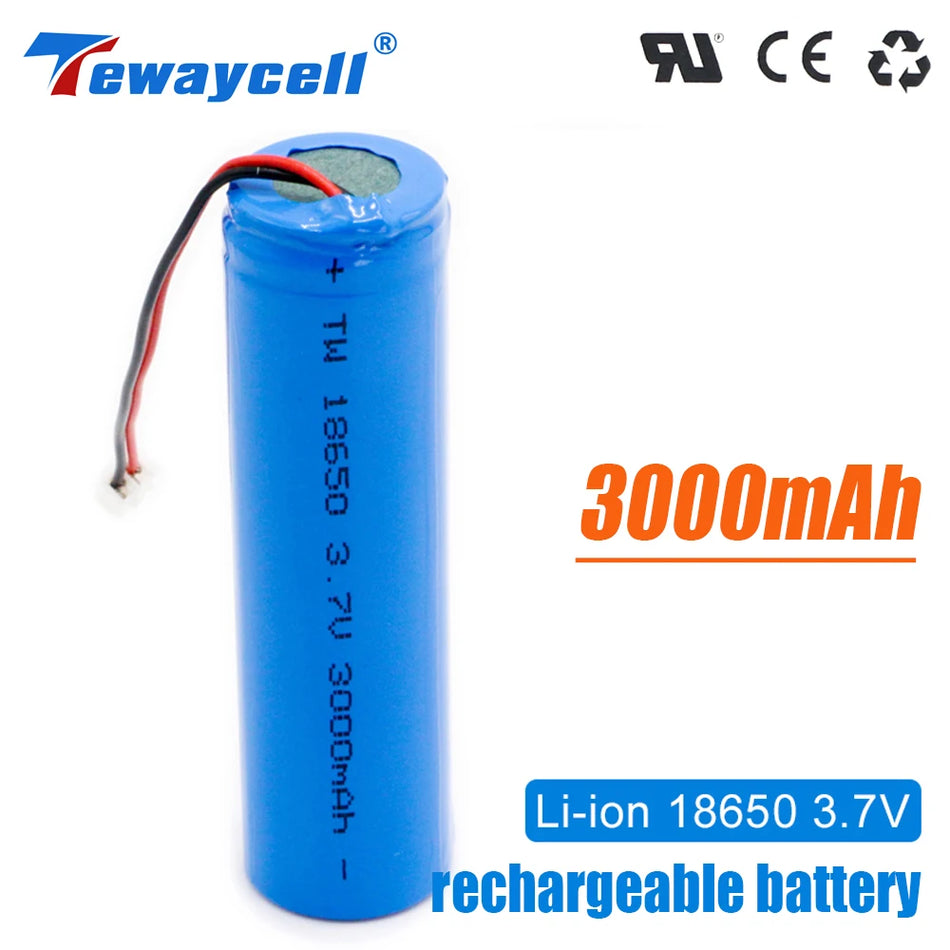 Li-Ion 18650 Battery Pack 3000mAh With PCB 10KNTC, For DIY PH2.0-2P Rechargeable, Built-In Safety