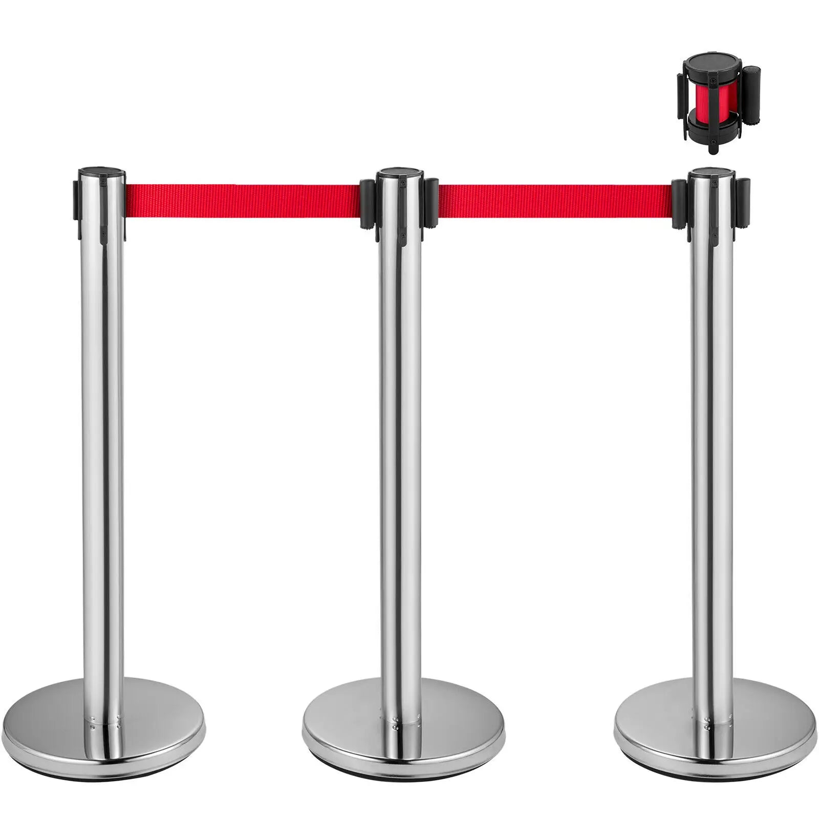 SucceBuy Stainless Belt Stanchion &ndash; Retractable Belt 6.6 Ft Type D 3 pcs Red / CZECH REPUBLIC
