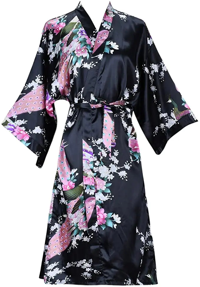 Silk Satin Wedding Bride Bridesmaid Floral Kimono Robe
