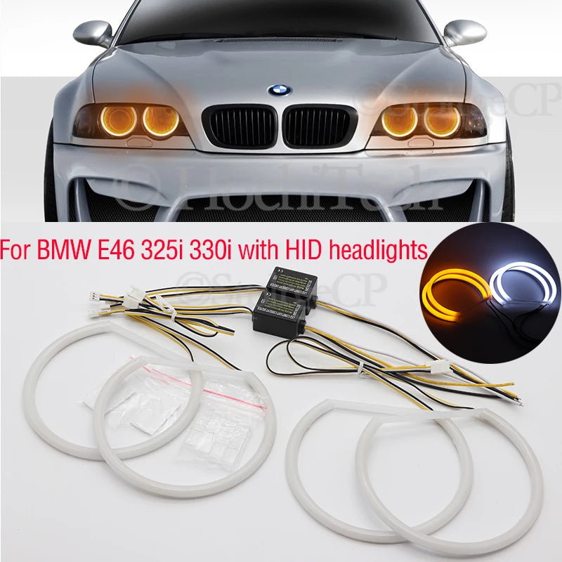 LED Angel Eyes Διπλού Χρώματος Για BMW E46 3 Σειρά Switchback DRL Kit