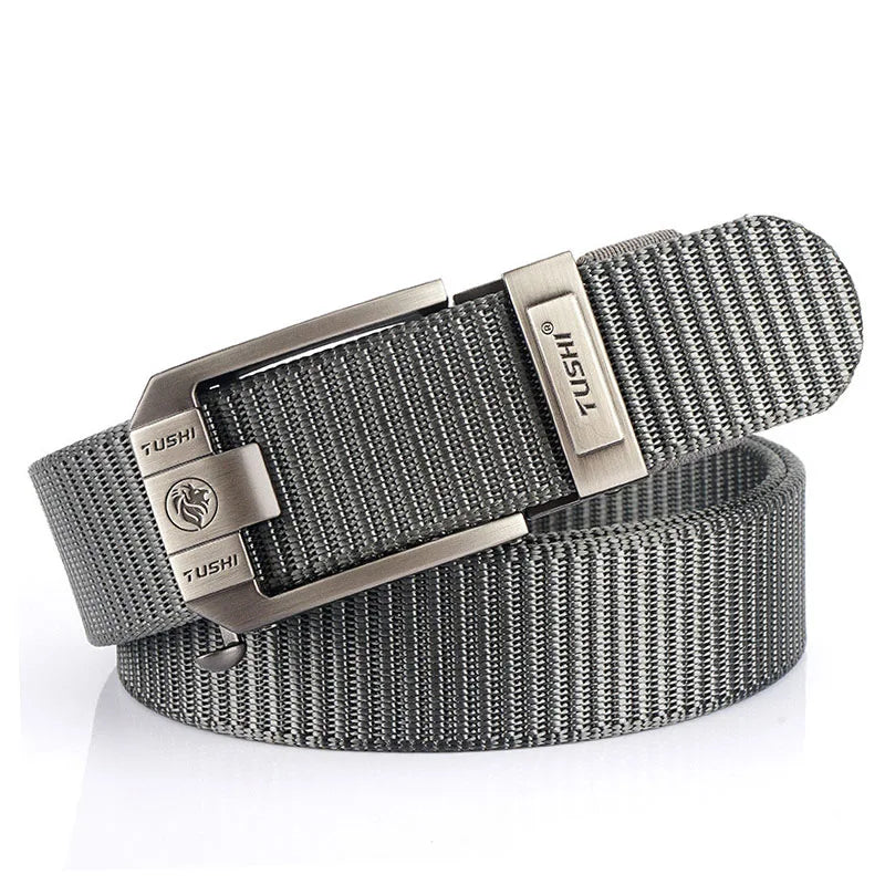 MEDYLA Tactical Nylon Belt with Metal Buckle - Heavy Duty Military &amp; Outdoor Use Silver buckle Grey / 115CM