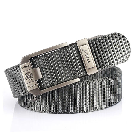 MEDYLA Tactical Nylon Belt with Metal Buckle - Heavy Duty Military &amp; Outdoor Use Silver buckle Grey / 115CM
