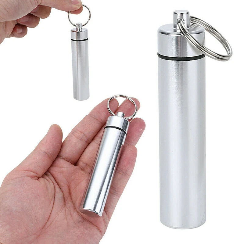 Waterproof Aluminum Pill Box Keychain - Portable Medicine Container with Carabiner for Outdoor Use