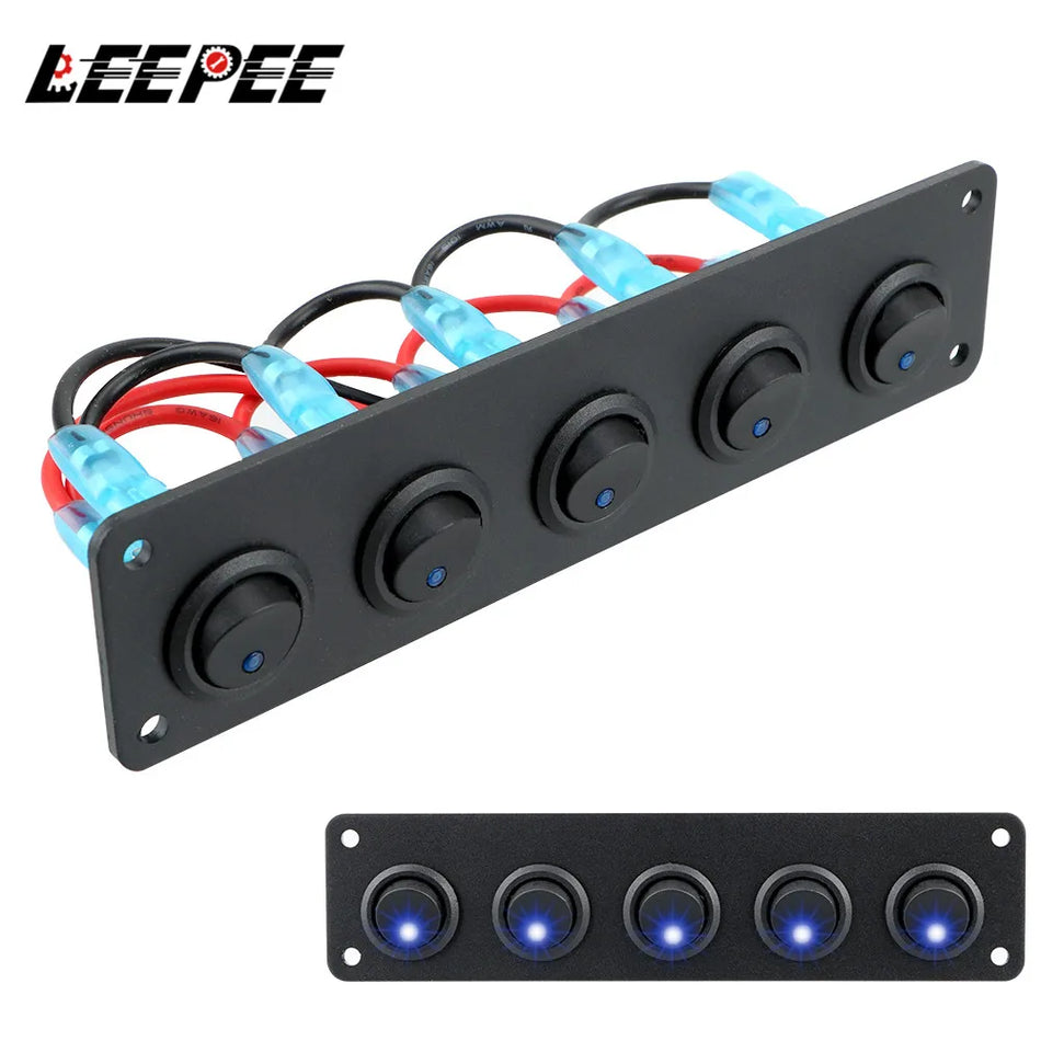 Rocker tipo jungiklio skydelis RV ir jūrų transporto priemonėms, 5 grupės, ABS aliuminis