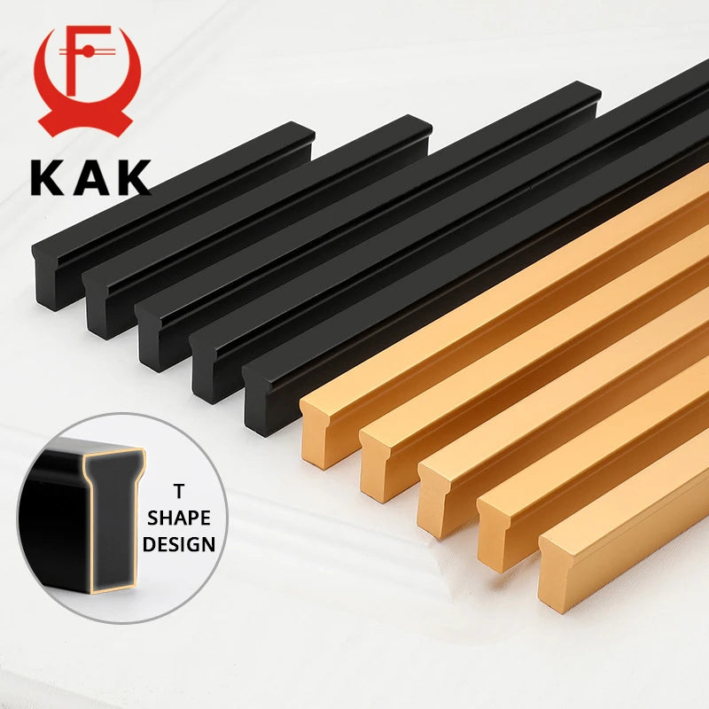 KAK Американский стиль Черные ручки для шкафов Золотая Т-образная планка