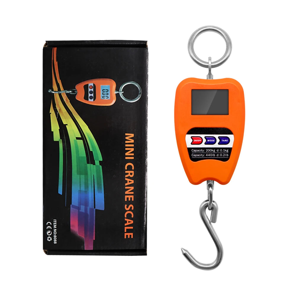 200kg Digital Crane Hook Scale &ndash; Large LCD Display Orange