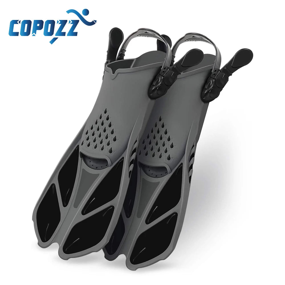 COPOZZ Adjustable Snorkeling Fins | Comfortable Silicone Dive Flippers for Adults &amp; Kids