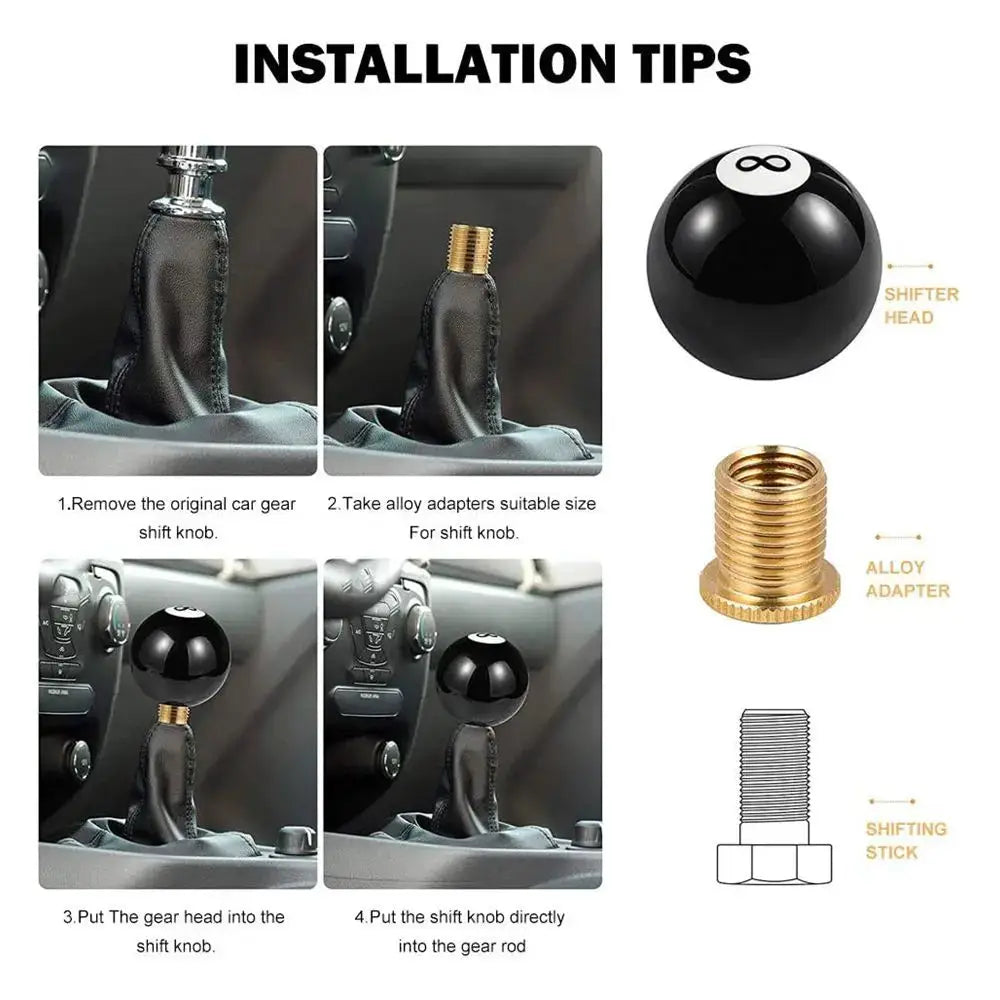 Black 8 Ball Billiard Round Shift Knob, Acrylic Speed Gear Shifter with 3 Adapters Universal Fit for Manual Vehicles by InterCyprus Trading Ltd