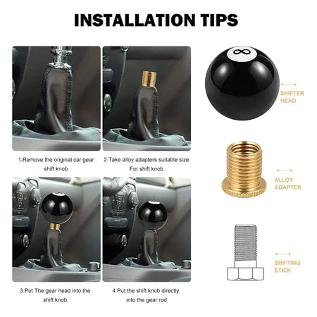 Black 8 Ball Billiard Round Shift Knob, Acrylic Speed Gear Shifter with 3 Adapters Universal Fit for Manual Vehicles by InterCyprus Trading Ltd