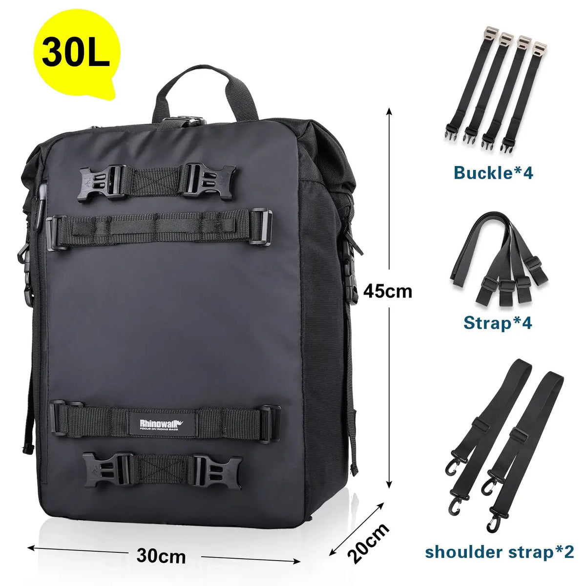 Rhinowalk Motorcycle Rear Seat Bag 10L/20L/30L Waterproof Motocross Luggage Pack Multi-Function Tail Bag with Raincover by InterCyprus Trading Ltd