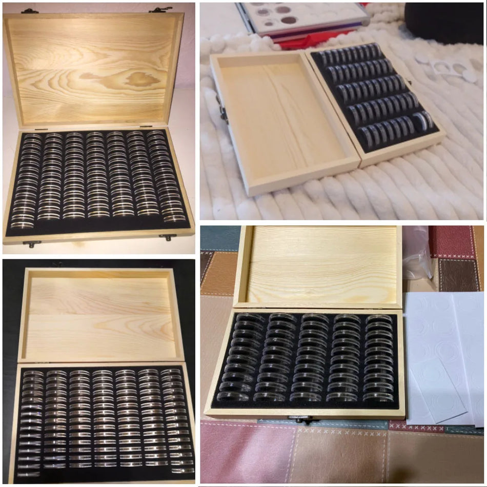 Wooden Coin Storage Box With Adjustable Compartments 20 30 50 100 Pieces