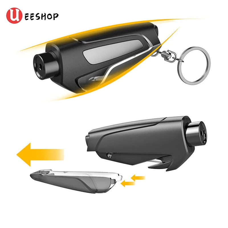 Upgrade 1pcs Portable Car Safety Hammer Spring Type Escape Hammer Window Breaker Punch Seat Belt Cutter Hammer Key Chain Marteau