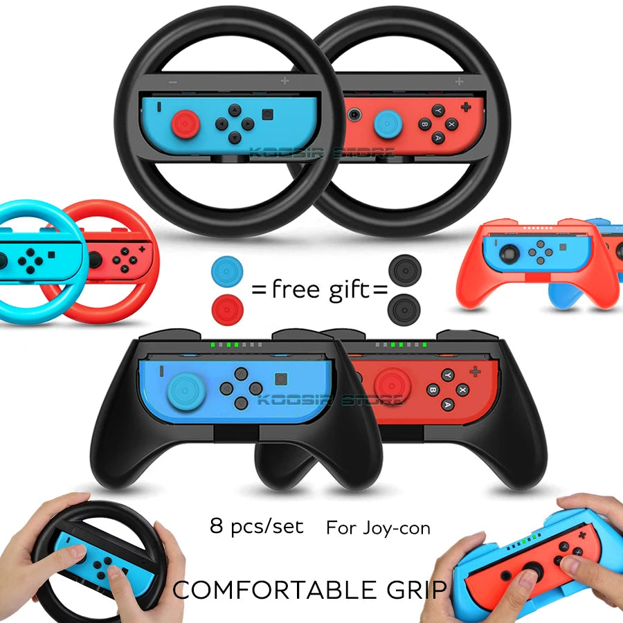 Nintend Switch Accessories Set &ndash; Enhanced Grip Racing Steering Wheel Handles