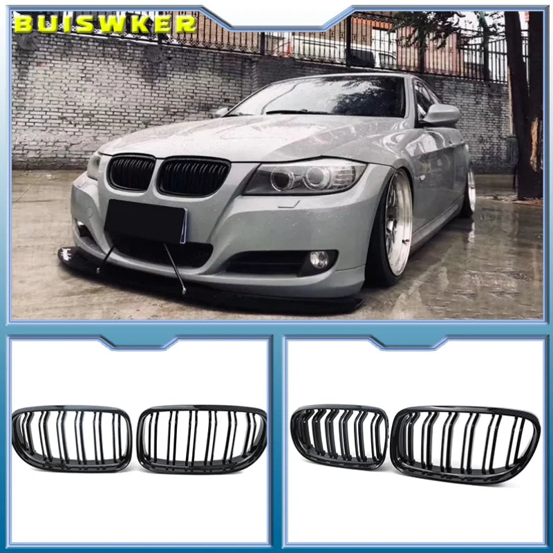 Гладкая черная решетка радиатора BMW 3 серии с 2 линиями планок E90 E91